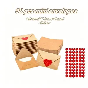Kraft Paper Mini Envelopes with Heart Stickers - Perfect DIY Father's Day Gift Card Holders