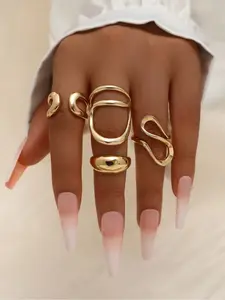 4 Piece Set Geometric Water Drop Irregular Metal Rings, Polished Open Design, Perfect for Parties, Vacations, Gifts, Daily Wear Stackable Rings