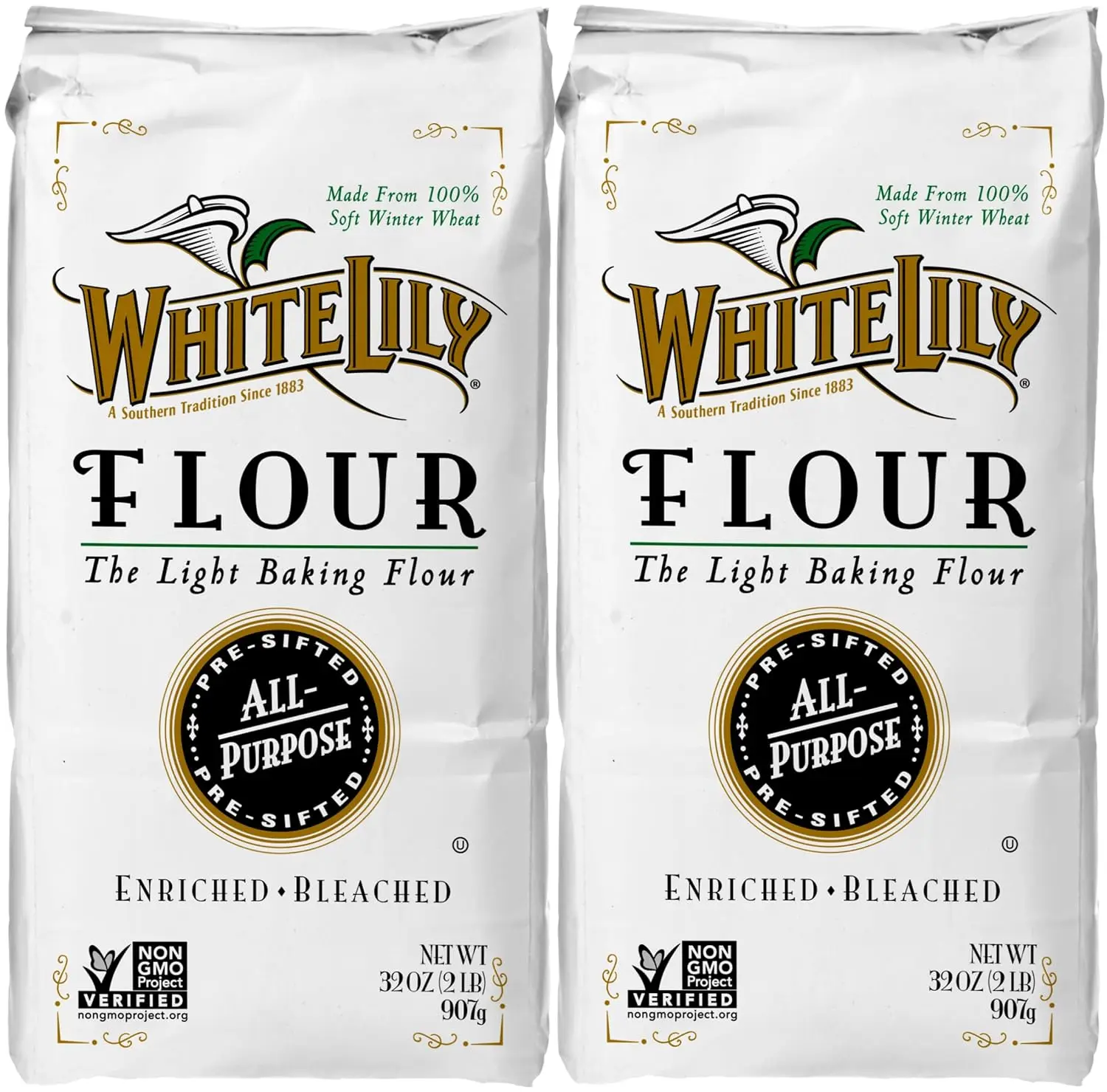 White Lily All-Purpose Bleached Wheat Flour 2 lb. (2-Pack) by White Lily