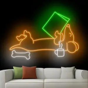 Dog Reading Book Design Neon Sign, USB Powered LED Wall Mounted Neon Light, LED Neon Lights, Decorative Light for Bedroom, Study Room, Library, Living Room, Office