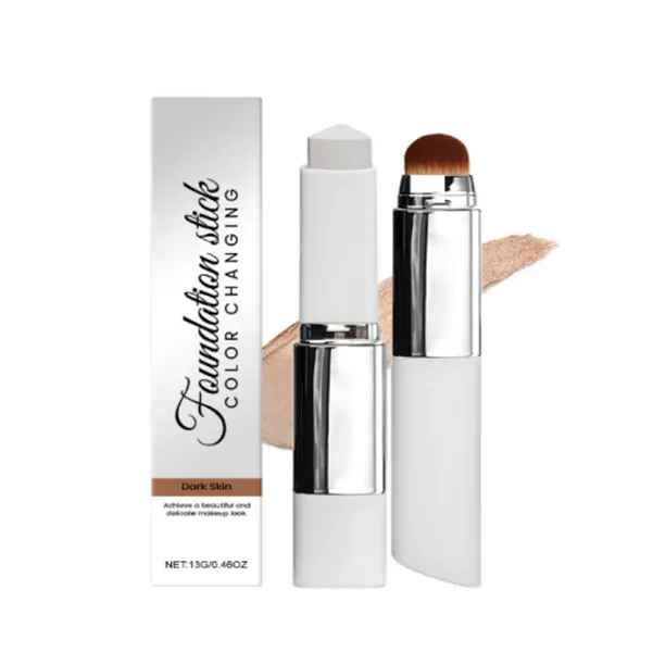 2-in-1 Natural Cosmetic Cream Foundation Stick with Concealer Brush, 0.46oz Full-Coverage 1-Step Makeup for Beginners, Ideal for Morning & Travel Use