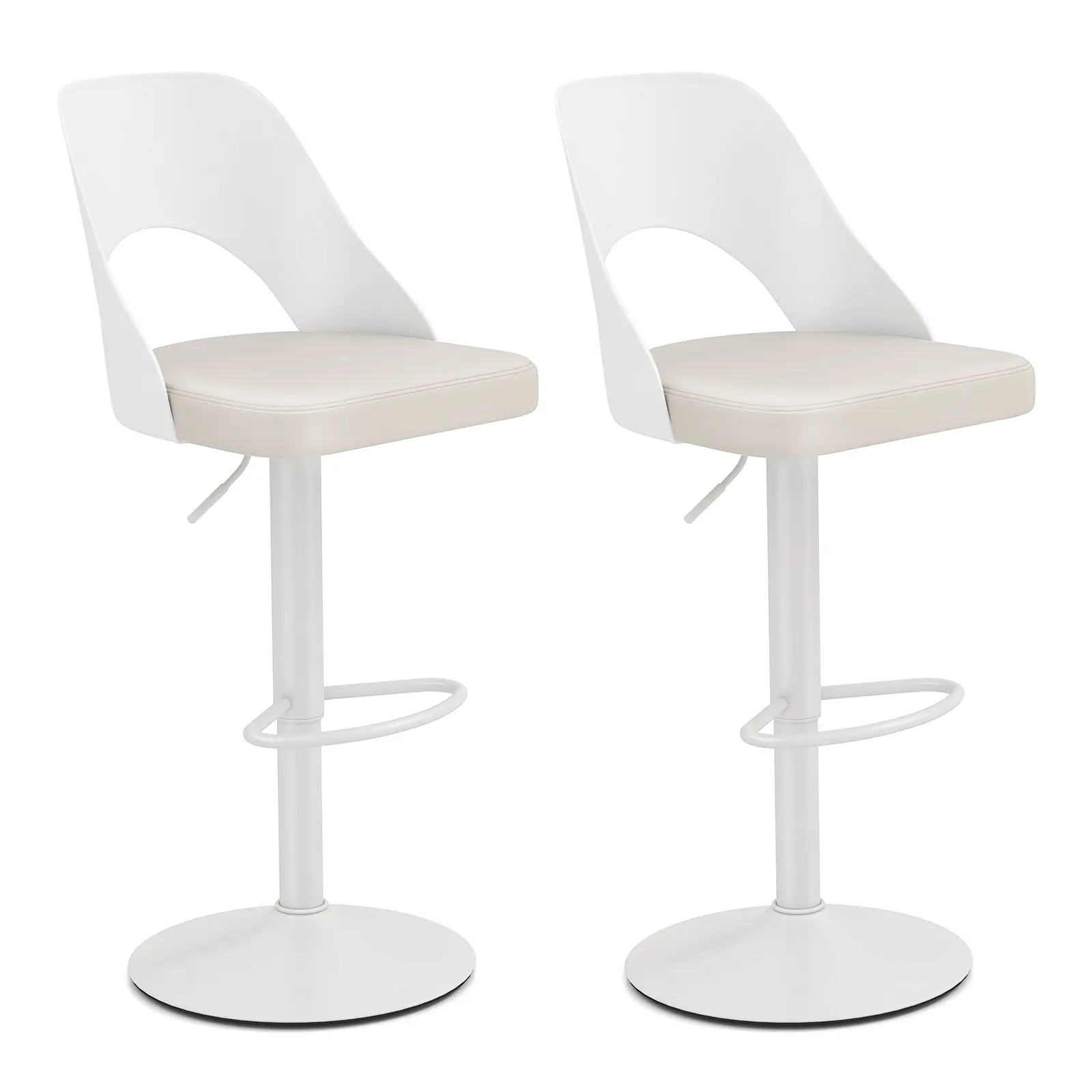 COSTWAY - Bar Stools Set of 2 with Enlarged PU Leather Seat and Footrest-White
