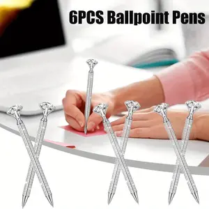 6pcs Diamond Round Ballpoint , Large Crystal Golden Glitter Metal Round Ballpoint , Crystal Decorative  as a Gift for Women and Girls pens customized watch erasable gel