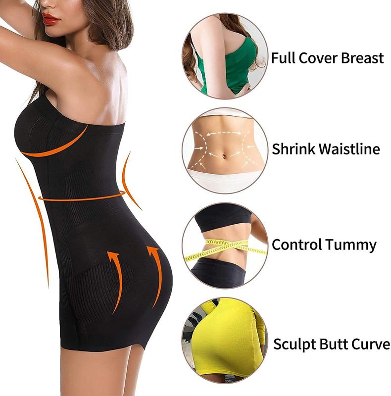 Women Strapless Shapewear Slip Tummy Control Seamless Body Shaper for Under Dresses Comfortable Compression