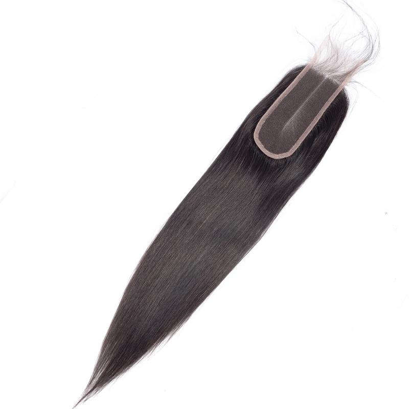 [Last Special Offer] Human Hair 3/4 Bundles Straight Hair Nature Black with 2x6 Lace Closure Brazilian Hair Luxury Salon Can Be Dyed & Styled No Shedding Tangle-Free