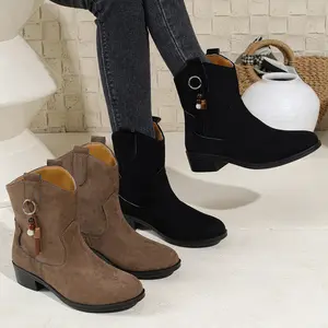 Women's Ankle Boots Black & Brown Closed Toe Stacked Heel Booties Elegant Design Comfortable Versatile Shoes for Everyday Wear
