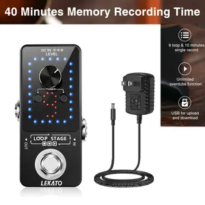 [Limited Time Deal] LEKATO Looper Guitar Effect Pedal, 9 Loops 40 Minutes Record Time, W/ USB Cable, Unlimited Overdubs, Electric Guitar Bass Guitar Loop Pedal Loop Station Tuner Pedal, Music Lover Music Playing Beginner Boy Girl Friend Gift