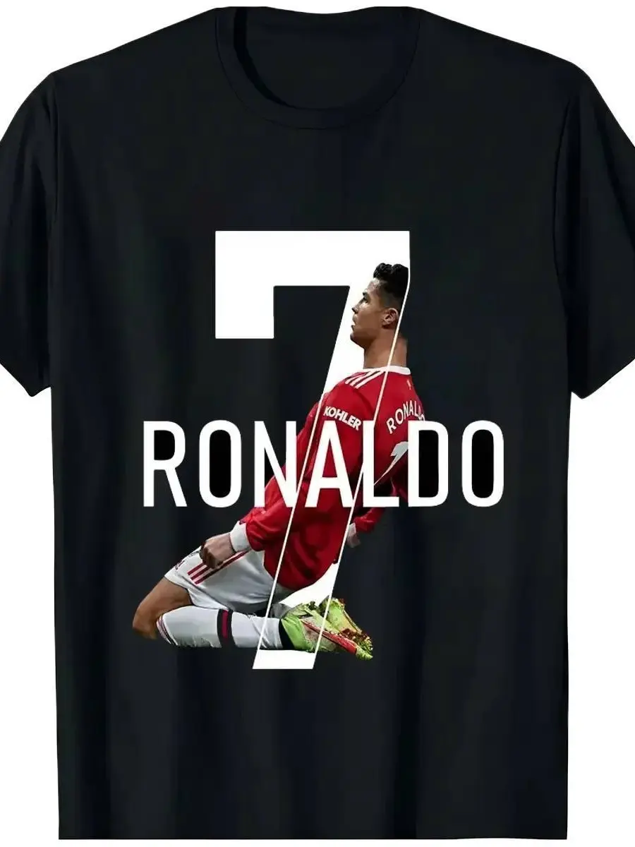 Men's Ronaldo Print 100% Cotton T-Shirt, Shortsleeve Crewneck with Medium Length Fit, Cold Wash, Perfect Birthday Gift for Fans