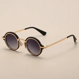 2026 New Retro Round Frame Sunglasses, Western Steampunk Hip Hop Shades, UV400 Protection Face Slimming Fashion Eyewear, Unisex Trendy Influencer Favorite Streetwear Glasses for Men Women