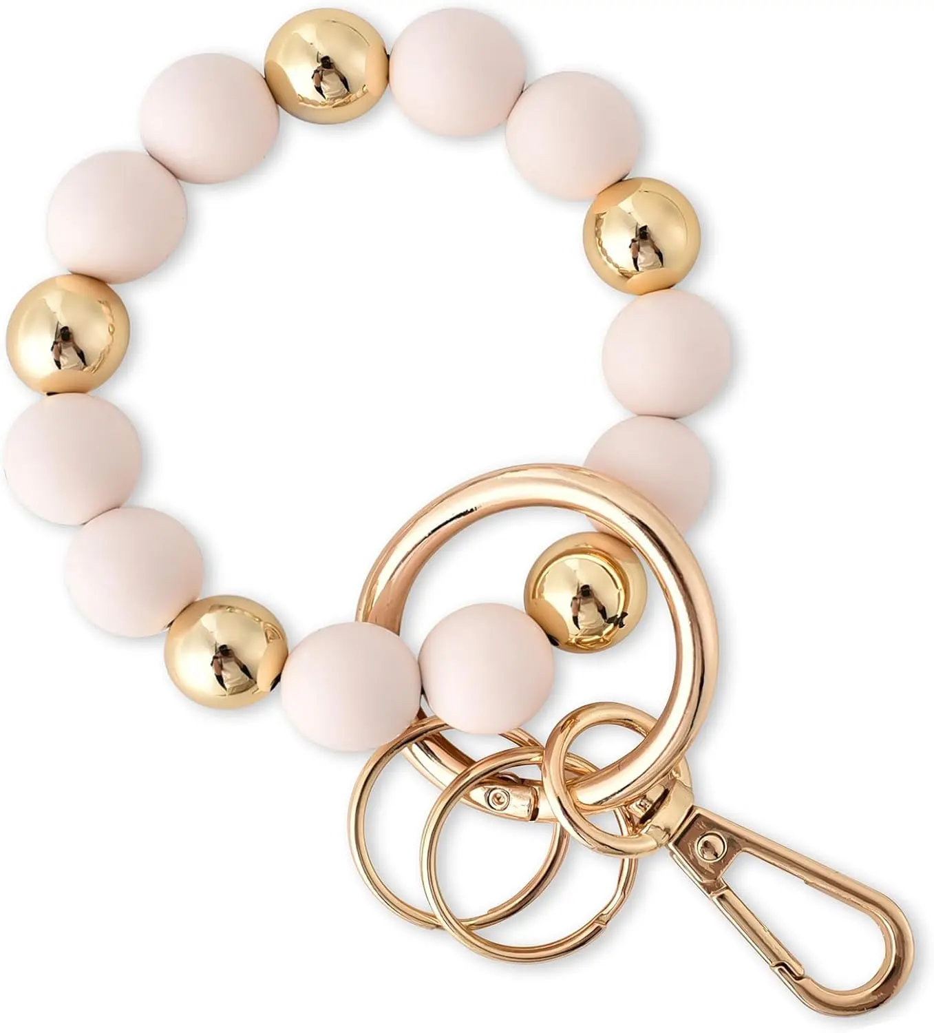 Women's Silicone Beaded Elastic Bangle Keychain - Round Shape, Extendable Size, Everyday Use Key Ring Holder with Solid Beads