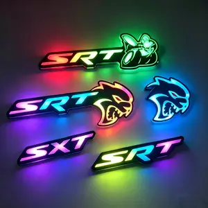 Dynamic RGB Color Changing LED Grille Badge Emblem, Compatible with Dodge SRT Hellcat Scat Pack, Fit Charger Challenger Durango Jeep Grand Cherokee Ram, Car Front Grill Illuminated Logo Light Accessories