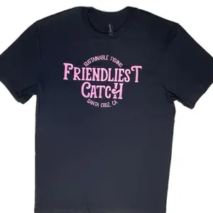 Friendliest Catch Men's T-Shirt - Sustainable Fishing Top with "FRIENDLIEST CATCH" Print, Casual Style, Short Sleeve, Black Color - Menswear