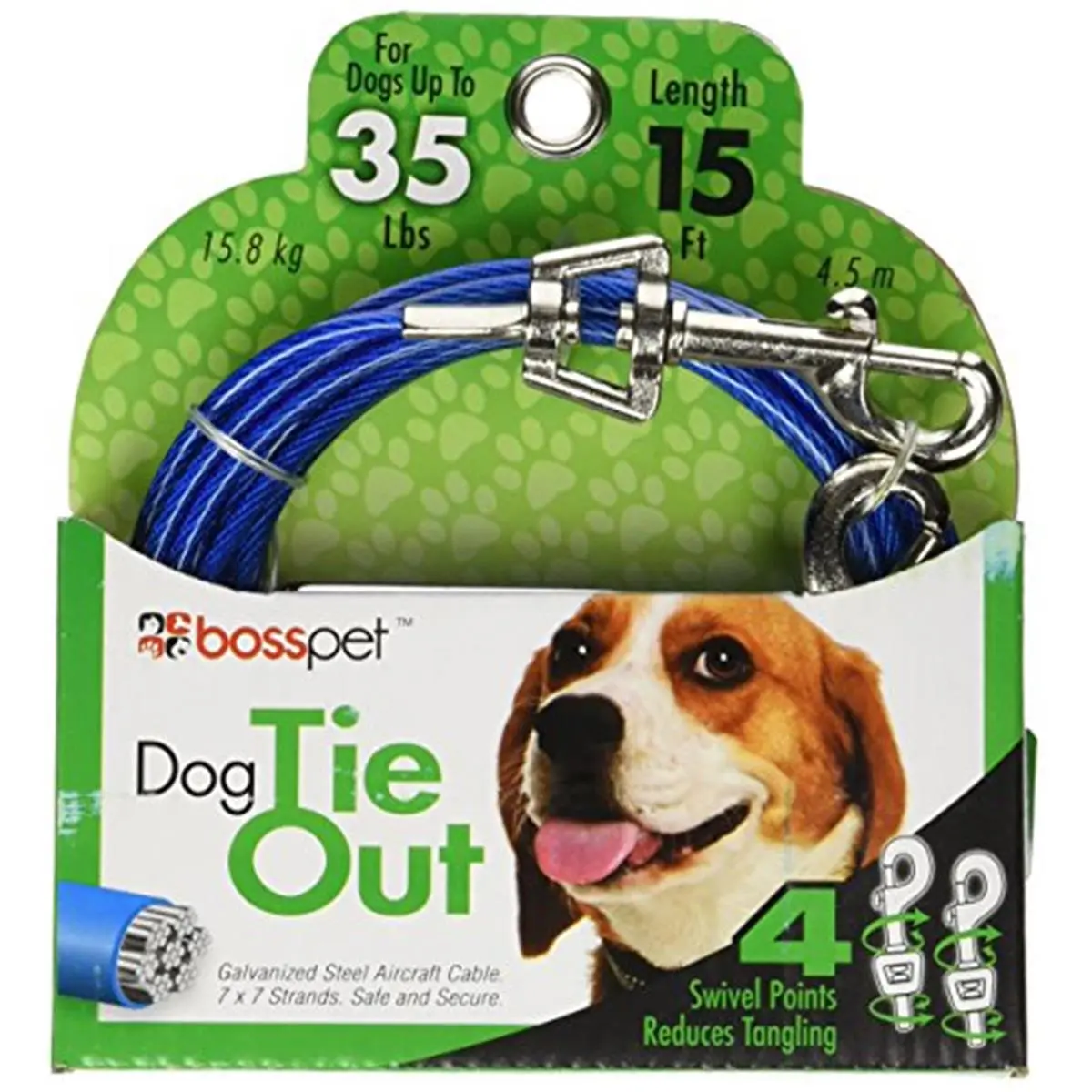 212 MAIN Medium Dog Cable Tie-Out Leash, 15 ft No Tangle Swivel Leash, Pet Training & Behavior Aid Accessory, No Tangle Leash