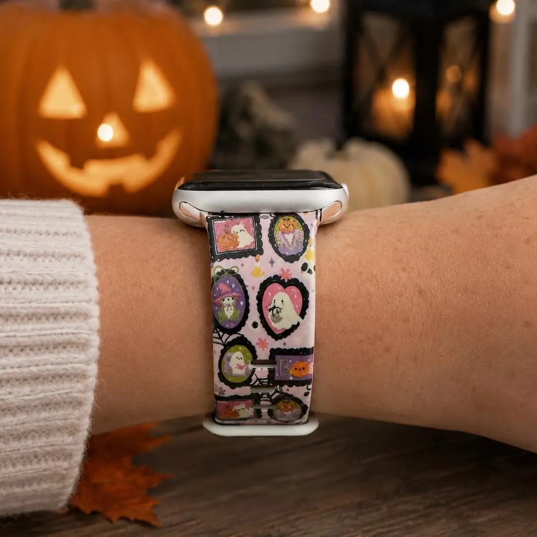 Vintage Halloween Watch Band | Spooky Ghost & Pumpkin Frames Design | Compatible with Apple & Samsung Watches