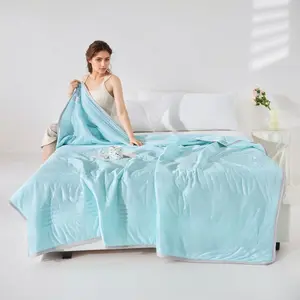 Luxury Ultra-Soft Cooling Comforter - Breathable, Moisture-Wicking Summer Bedding with Floral Pattern, Light Blue & White Design, Perfect for Single/Double Beds, Hotels, Home Decor, and Travel, All-Season Use, Machine Washable+ 3 Free Gifts US