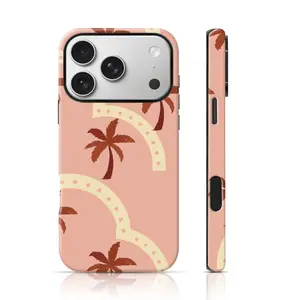 Pink Base Palm Tree & Rainbow All Over Print Design Phone Protector 360 Protection for iPhone 17 Pro Max/16 Pro Max /15Pro Max 15/14/13/12 & Samsung S26 /S25Ultra Fashion Phone Case