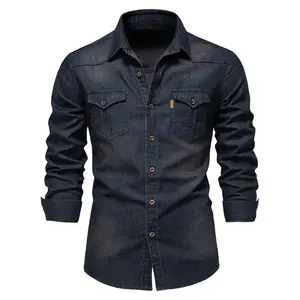 2026 Men's Denim Shirt Men's Casual Solid Color Men's Long Sleeve Shirt Men