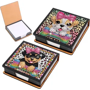 2 pcs Dog Diamond Painting Kit Note Box,Animal Memo Paper Storage Box Diamond Art,Sticky Note Holder Diamond Art,Diamond Painting Memo Pad For Office Desk. (Animal)