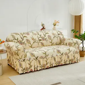 Luxury French Floral Sofa Skirt Cover, Soft Stretch Fabric, American Vintage Floral, Washable Furniture Protector, Pet-Proof, All Sizes