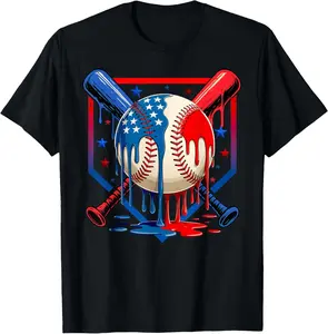 Baseball Drip Patriotic Ice Cream US Flag Youth Boys T-Shirt Cotton Fabric