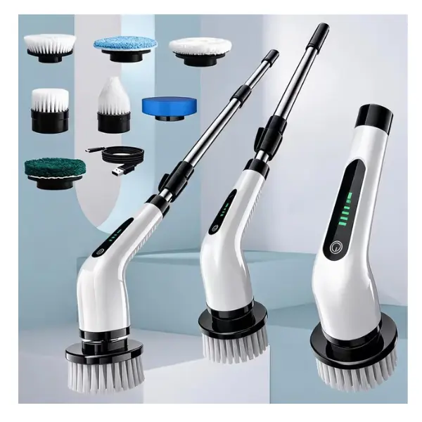 Electric Spin Scrubber, Cordless Cleaning Brush , 2-Speed, 7 Replaceable Brush Heads & Long Detachable and extendable Handle, LCD Display, for Bathroom, Kitchen, Tile, Floor, Tub Cleaning