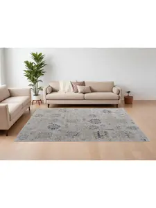 HomeRoots 567603 9 x 13 ft. Floral Power Loom Worn Faded Rectangle Area Rug with Fringe, Ivory, Taupe & Blue