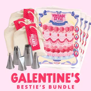 Galentine's Party Vintage Cake Decorating Piping Practice Kit Bundle with 5 Nozzles, 8 Piping Bags, Durable Practice Sheet, & Free Video Guide Bakeware Reusable Gift Idea