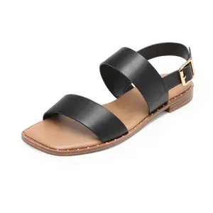 DREAM PAIRS Women's Classic Casual Open-Toe Flat Heel Rubber Shoes - Adjustable Slide Sandals with Strap for Summer Walking, Outdoors Walking Shoes, Footwear