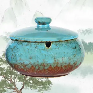 Ceramic Ashtray with Lids, Cigarette Ashtray for Indoor/Outdoor Use, Blue Porch Decorations, Tray for Home Office Decorations Ornaments