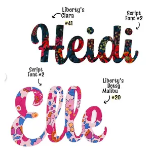 Liberty of London Fabric Iron-On Name Applique – Personalized Script Name Patch – Custom Fabric Name for Clothing, Baby Gifts, Quilts