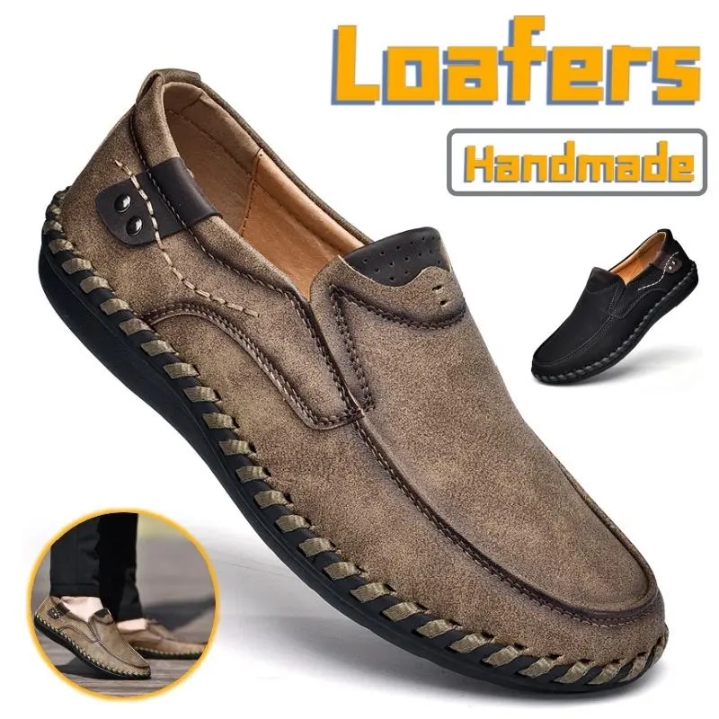 Men's Handmade Synthetic Leather Loafers - Anti-Slip Flat Footwear, Smart Casual Leisure Driving Shoes, Smart Casual Shoes, Walking Shoes