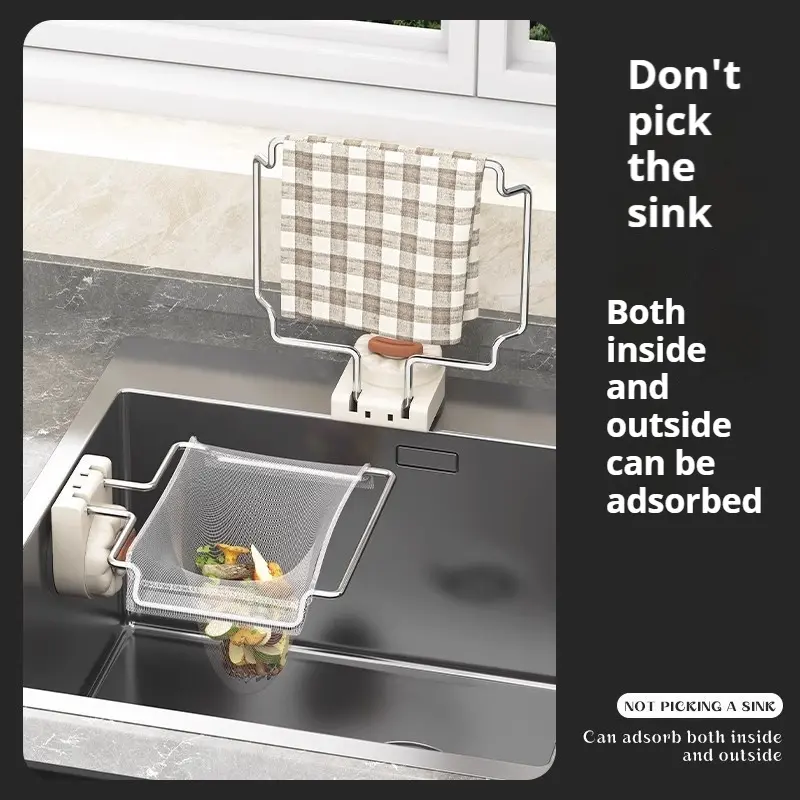 Folding Kitchen Sink Drain Strainer with 50Pcs Net Bags Rotating Suction Cup Drainage Basket Sink Food Catcher Disposable Mesh Strainer Utensils