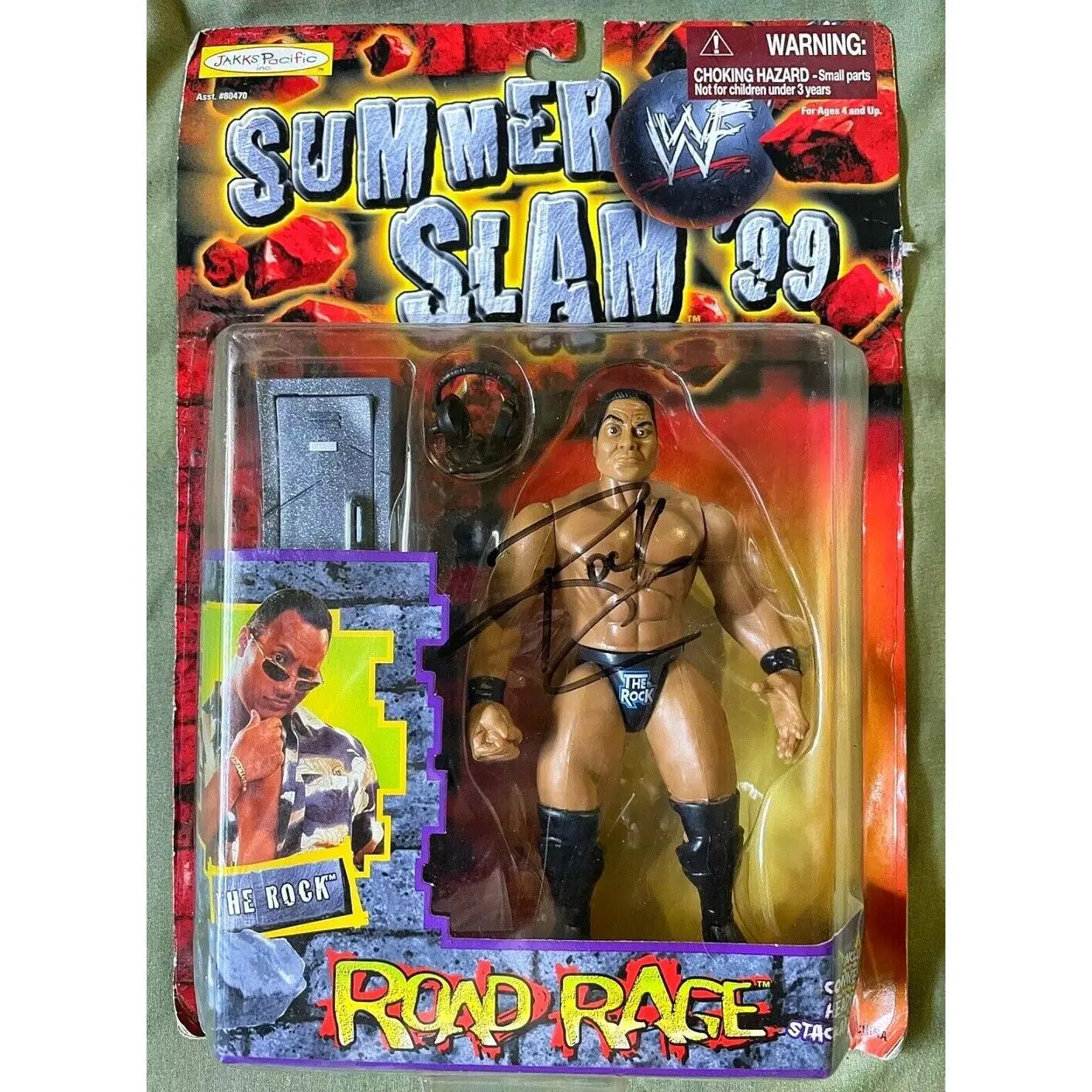 Dwayne Johnson The Rock Autograph Signed Figurine Toy JSA Loa WWE Wwf90's Summerslam Rare
