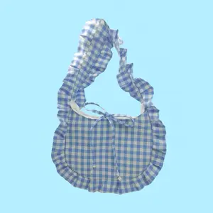 Blue gingham ruffle bag