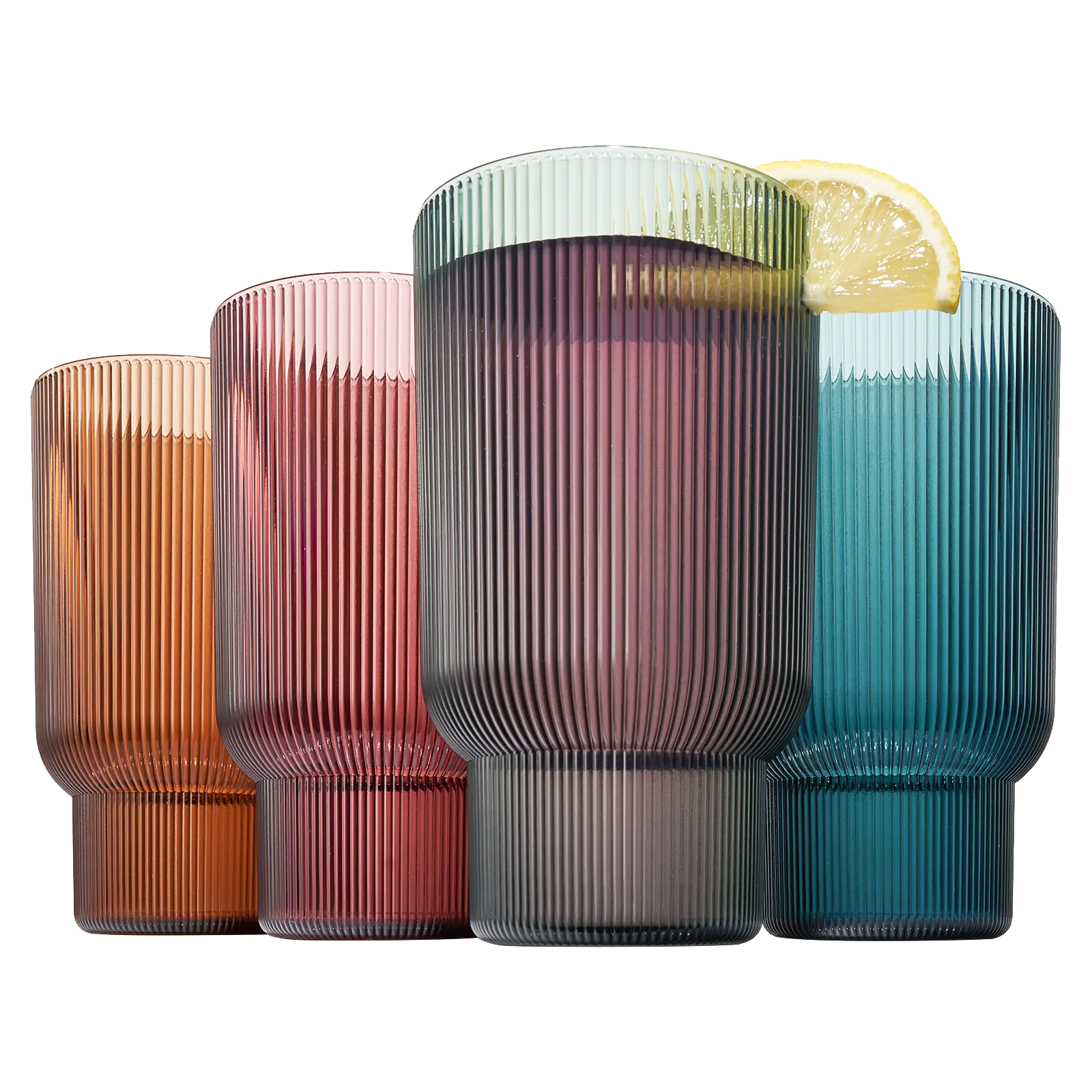 Eze Acrylic Ribbed Highball Glassware, Set of 4