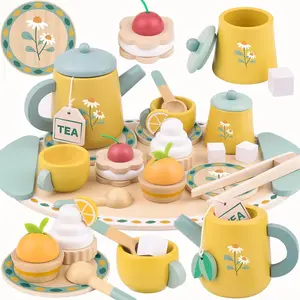 Tea Sets for Toddlers 3-5 Girl Birthday Gift 2 Year Old Princess Party Wooden Play Food Toy Sets for Kids Kitchen Accessories Age 3 4 5 6 Wood Educational Toys