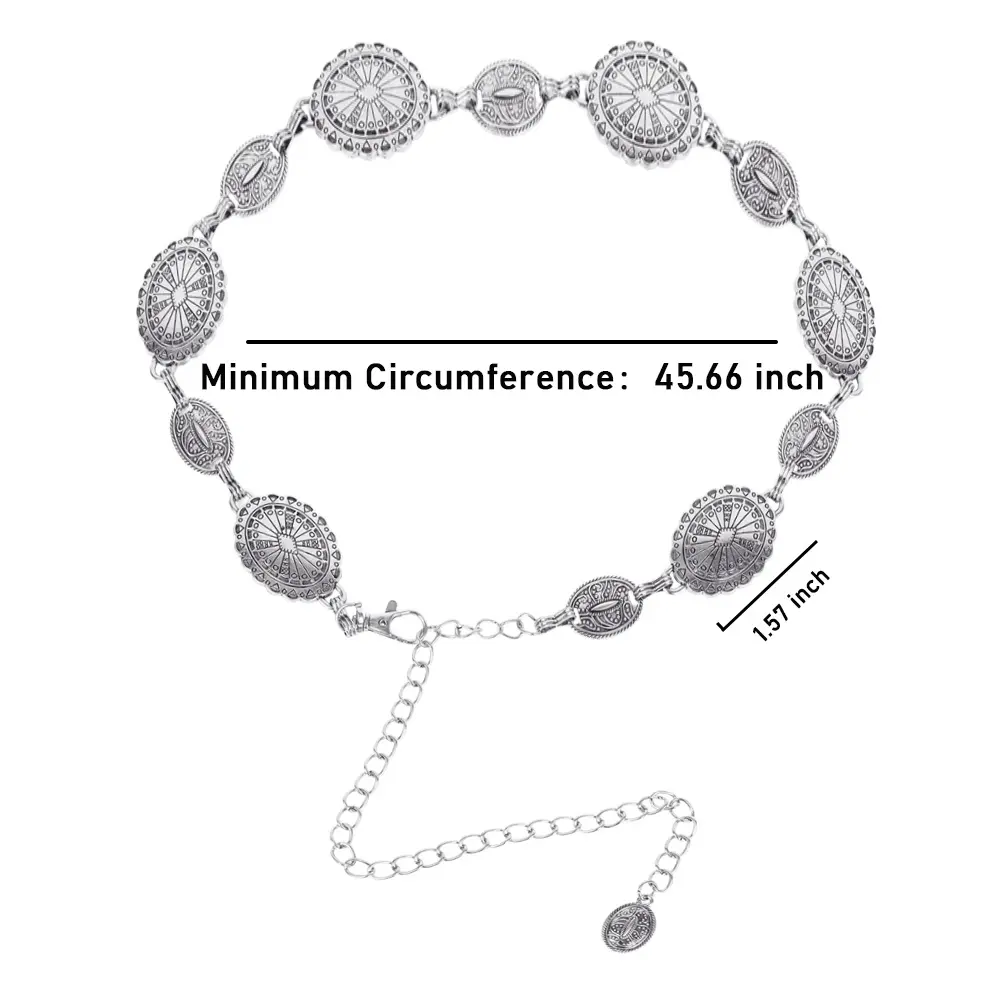 Women Concho Chain Waist Belt Silver Western Cowgirl Metal  display picture 3
