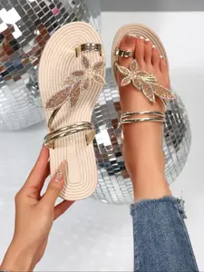 Women's Fashionable Leaf Decorated Slide Sandals, Bohemian Trending Sandals, Casual Comfortable Flat Sandals for Beach, Non-slip Lightweight Sandals for Daily Wear, Walking Shoes