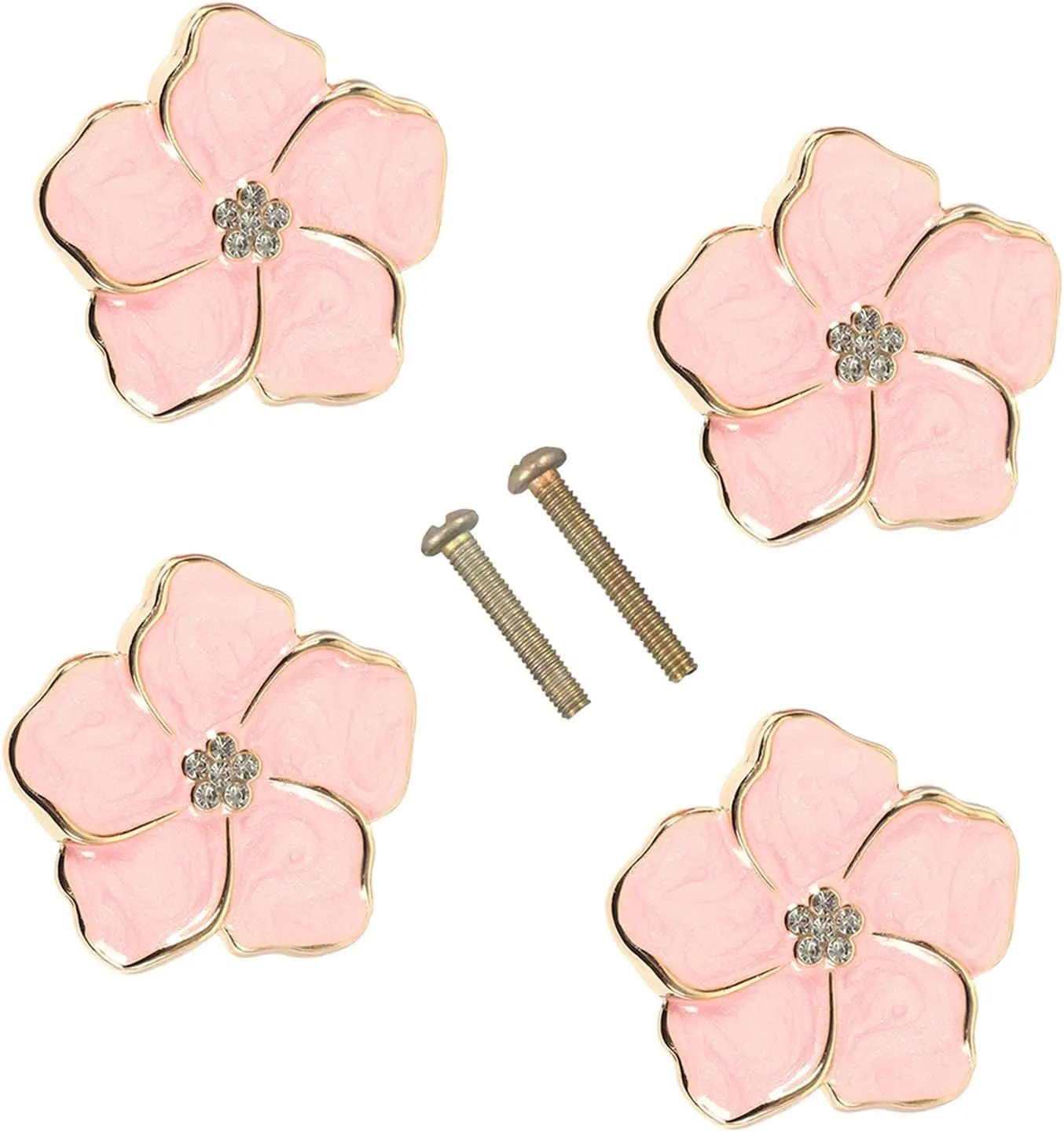4-Pack Floral Motif Colorful Petal Drawer Knobs - Zinc Finish Decor Theme Cabinet Hardware, 0.78 Inch Base Diameter, Easy Install for Girl's Room Furniture, Housewarming Gifts (Pink)