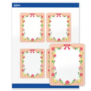 Avery® Printable Rectangle Labels, 4" x 3-1/3", Glossy White, Sure Feed® Technology, Pre-printed Gold Frame, Ribbon, Roses & Stripes Design Great for Weddings, Laser & Inkjet Compatible, 80 Total