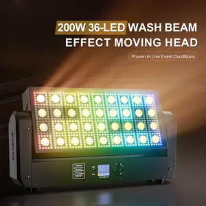 SHEHDS 200W 36-LED Wash Beam Effect Moving Head |  RGB & White LEDs 32-bit | 0-100% linear dimming | High CRI |  DMX/RDM multi-mode control suitable for DJs events night club show