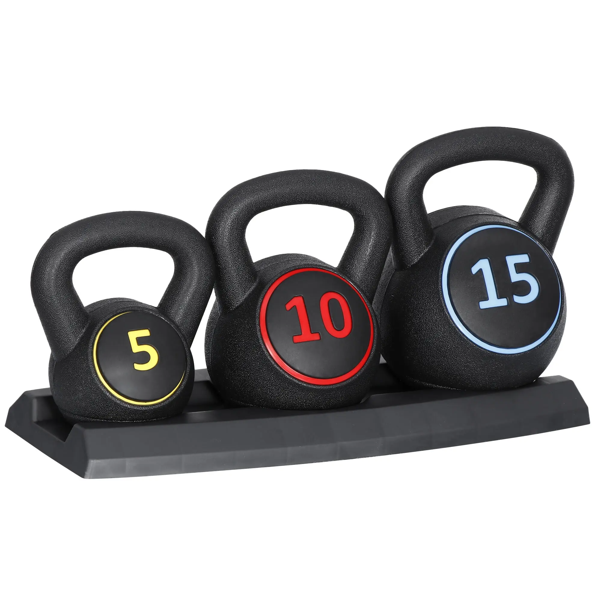 Zeny 3-Piece Multi-Size Kettlebell Set - 5,10,15 lb, Flat Base, Anti-Slip Grip, Storage Rack, Strength Training Equipment, Home Gym Workout Gear, Kettlebell Sets,summerwins