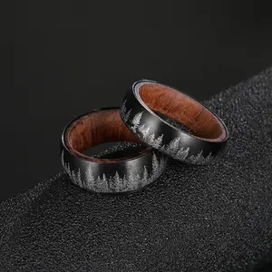 Titanium steel ring with high-density pear wood solid wood inner ring