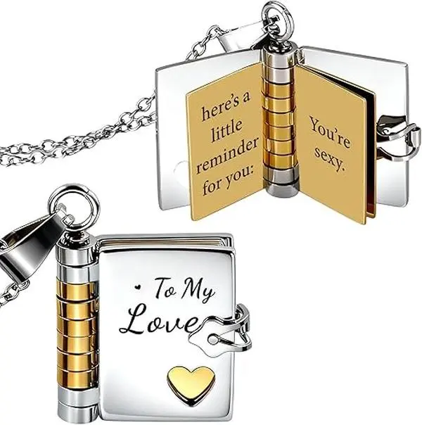 To My Love Book Necklace from Husband, I Love You Love Letter Necklace, Romantic Book Locket Gift for Her, Valentine’s Day Birthday Anniversary Wedding Gift for Wife Girlfriend Romantic Idea