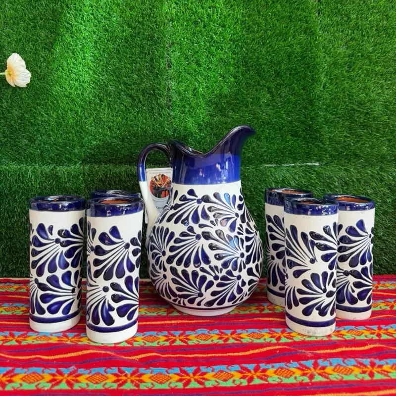 Relieve Pitcher Color Cobalto Set Glass.