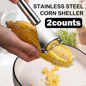 2 Counts Corn Peeler, Stainless Steel Corn Stripper for Corn on the Cob, Corn Shucker Corn Cutter to Cut Corn off the Cob Quickly