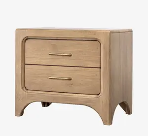 Modern Natural Oak 2-Drawer Nightstand with Rounded Corners and Arched Base
