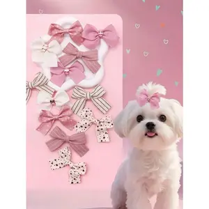 PETSIN 8pcs Pet Bow Hair Clips Set, Dog Hair Accessories, Cat Hair Clips, Cute Bow French Bulldog Cat Hair Decor, Holiday Decoration (Random Colors)