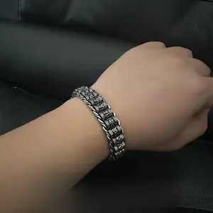 Six-Word Mantra Road to Enlightenment Prayer Wheel Bracelet for Men Thai Silver Fortune Bead Woven Bracelet