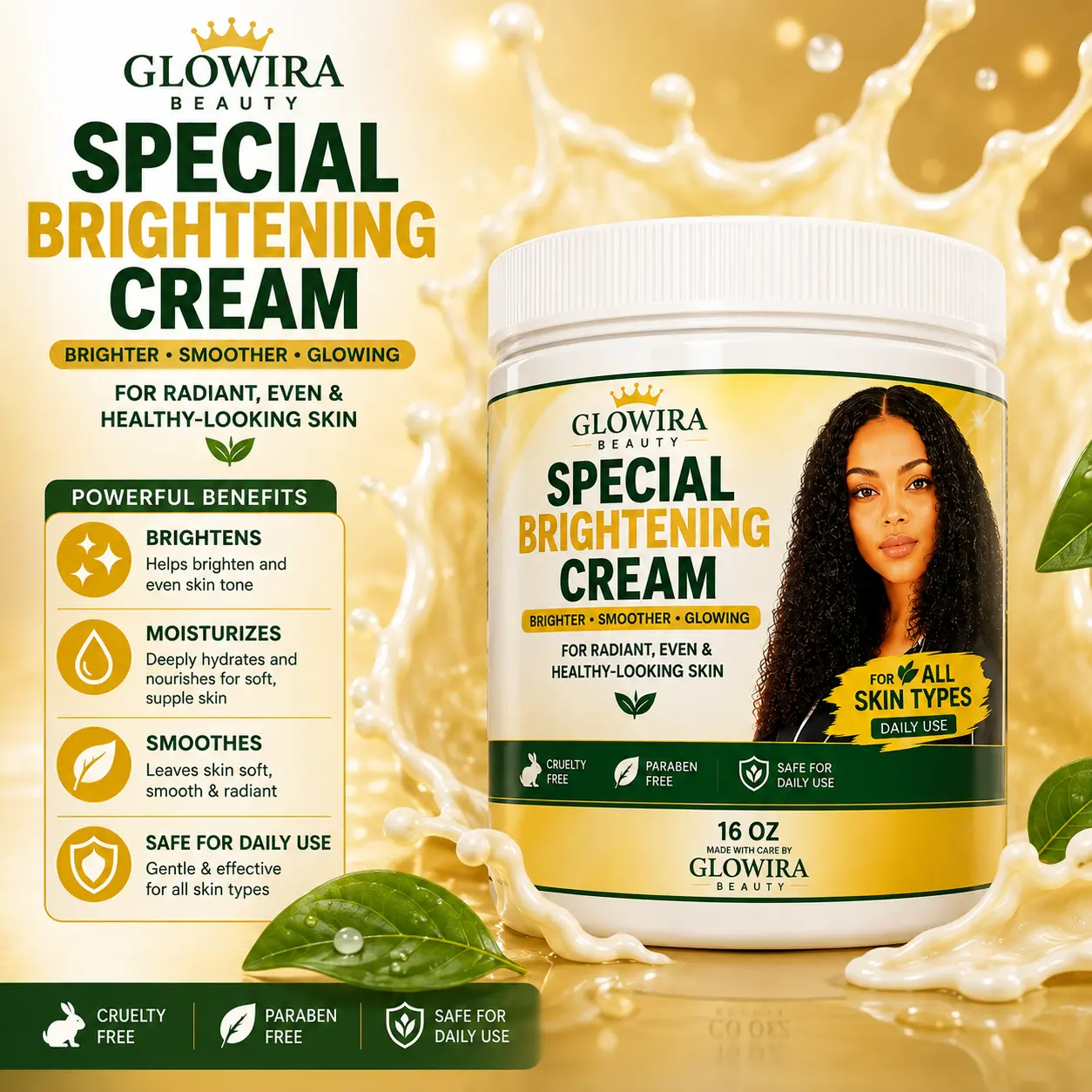 Brightening Body Cream, 16oz Special Formula for Intensive Skin Radiance (Beauty & Personal Care Body Moisturizer)